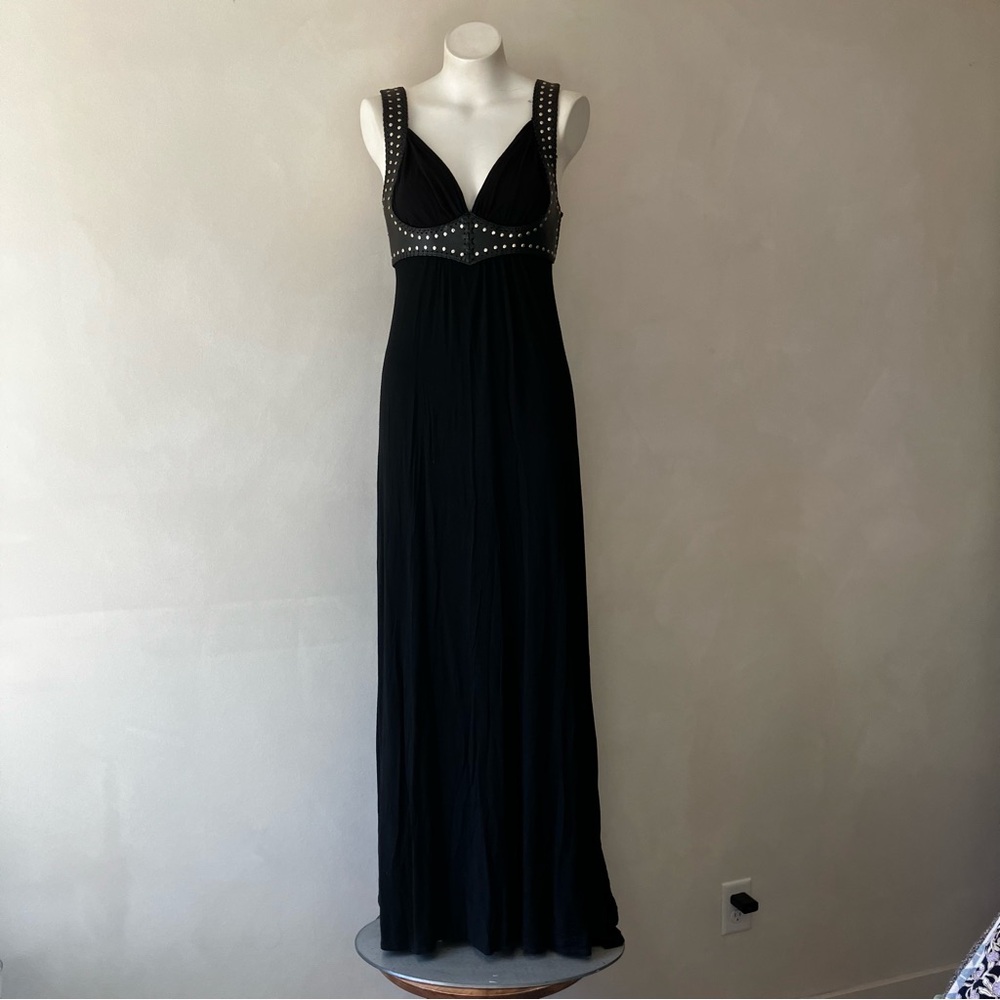 Love & Love | Vintage 90s Faux Leather Gothic Corset Top Maxi Dress